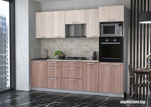 Готовая кухня Интерлиния Мила Лайт 2.5 ВТ (шимо светлый/шимо темный/малага)