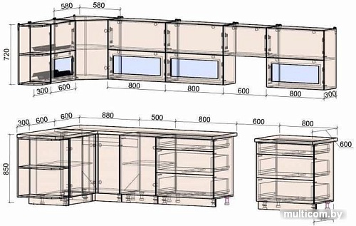 Готовая кухня Интерлиния Мила Матте 1.5x3.6 Б правая (белый-мята-опал светлый)