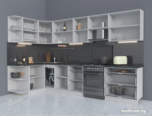 Угловая кухня Интерлиния Мила Матте 1.5x3.3 Б левая (белый/белый/опал светлый)