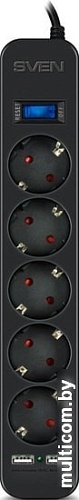 Сетевой фильтр SVEN SF-05LU (черный, 1.8 м)