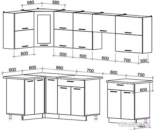 Угловая кухня Интерлиния Мила Gloss 60-12x29 (ваниль/асфальт глянец)