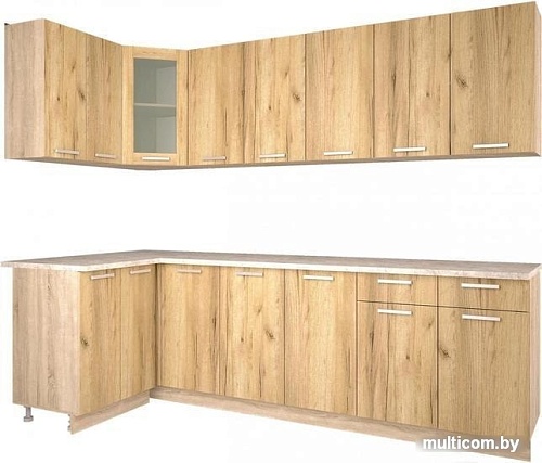 Угловая кухня Интерлиния Мила 12x26 (дуб золотой)