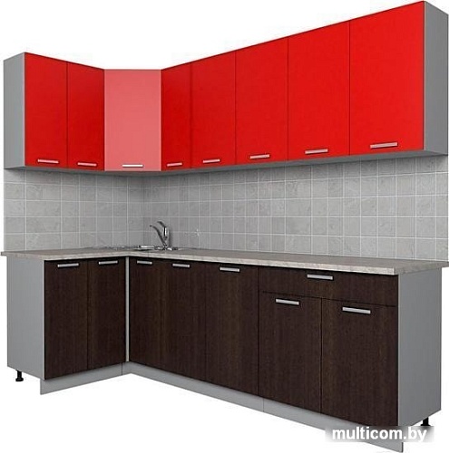 Угловая кухня Интерлиния Мила Лайт 1.2x2.5 (красный/дуб венге)