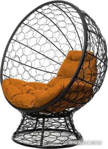 Кресло M-Group Кокос на подставке 11590407 (черный ротанг/оранжевая подушка)
