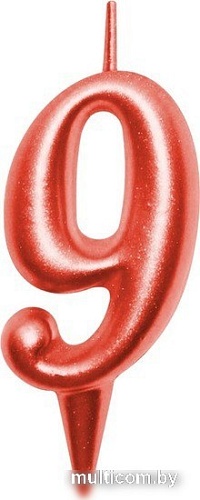 Свеча для торта Мультидом Овал Цифра 9 МС5-39 (красный)
