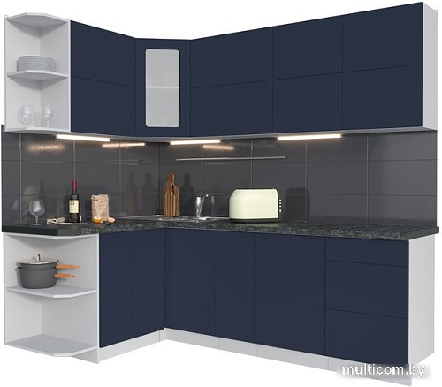 Готовая кухня Интерлиния Мила Матте 1.5x2.3 А левая (индиго/индиго глянец/кастилло темный)