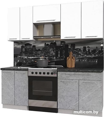 Кухня Интерлиния Мила Пластик 2.0 А (мрамор/белый глянец/кастилло темный)