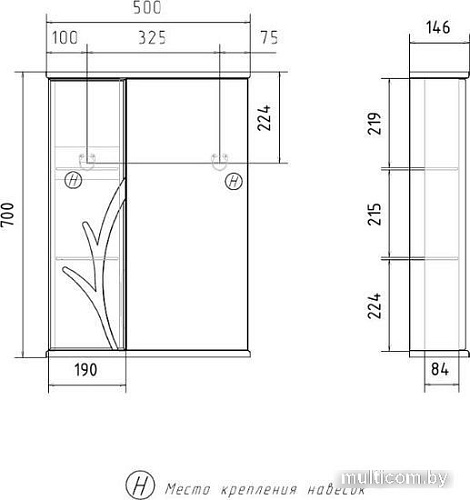 Volna Шкаф с зеркалом Adel 50 левый