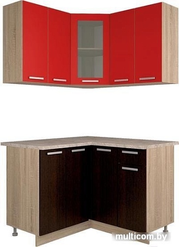 Угловая кухня Интерлиния Мила 12x12 (красный/дуб венге)