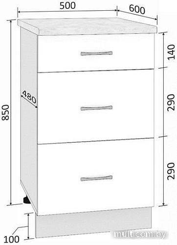 Шкаф напольный Кортекс-мебель Корнелия Мара НШ50р3ш (салатовый-марсель)