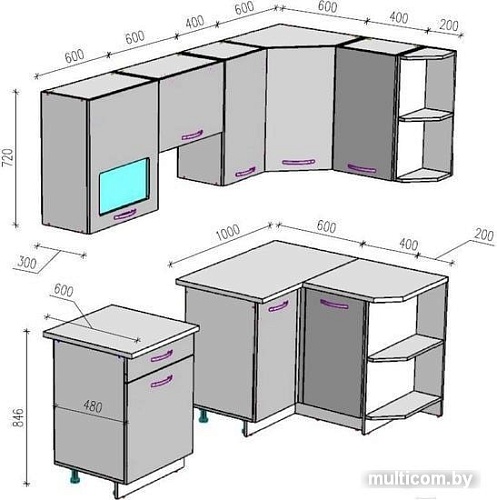 Угловая кухня ВерсоМебель ЭкоЛайт-6 1.2x2.2 правая (белый/глубокий синий)