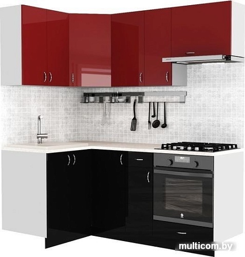 Готовая кухня S-Company Клео глоcс 1.2x1.9 левая (черный глянец/бургундский глянец)