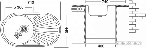 Кухонная мойка Ukinox Фаворит FAL740.440-GT8K 2L