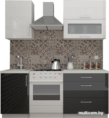 Кухня ВерсоМебель ВерсоЛайн 8-1.3 (белый 001/черный 020)