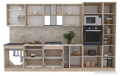 Готовая кухня Интерлиния Мила 3.4 ВТ (шимо светлый/шимо темный/малага)