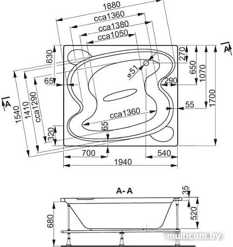 Ванна VagnerPlast Helios 194x170
