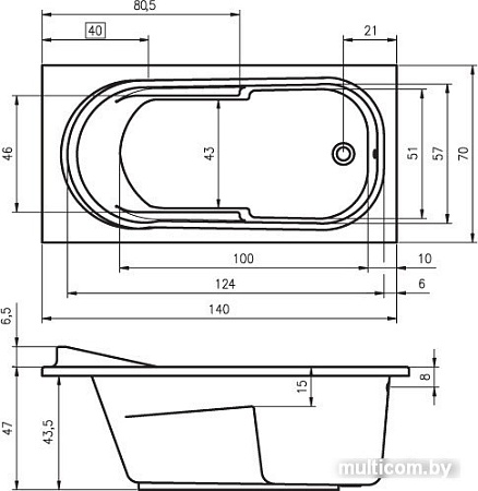 Ванна Riho Columbia 140x70 BA05005 (с ножками и экраном)