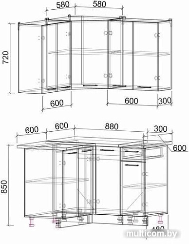 Угловая кухня Интерлиния Мила Лайт 1.2x1.2 (ясень светлый/ясень темный)