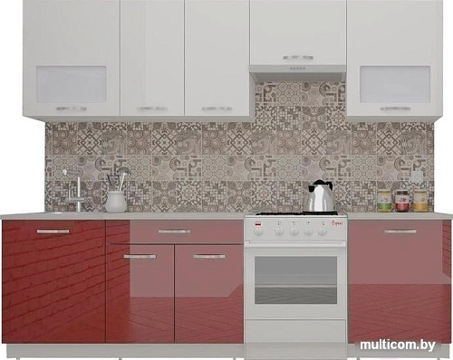 Кухня ВерсоМебель ЭкоЛайт-5 2.4 (белый/темно-красный)
