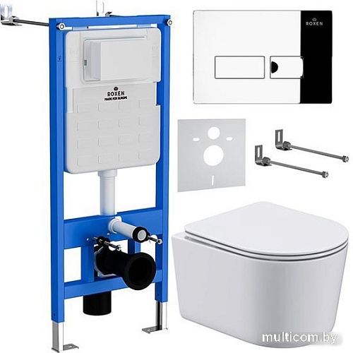Унитаз подвесной Roxen Simple Compact в комплекте с инсталляцией StounFix Slim 6 в 1 932469 (кнопка: хром глянец)