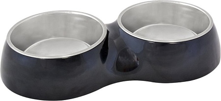 Двойная миска Duvo Plus Feeding Bowl Double + Socket Glossy Duo (черный)