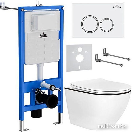 Унитаз подвесной Roxen Antares Black в комплекте с инсталляцией StounFix Slim 6 в 1 964631 (кнопка: белый глянец)