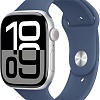 Умные часы Apple Watch Series 10 46 мм (алюминиевый корпус, серебристый/синий, спортивный силиконовый ремешок S/M)
