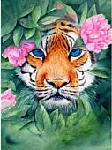 Картина по номерам Рыжий кот Тигр в кустах Х-3870