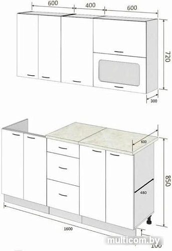 Кухня Кортекс-мебель Корнелия Мара 1.6м (красный/черный/королевский опал)