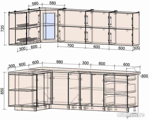 Угловая кухня Интерлиния Мила Матте 1.5x2.5 А левая (белый/мята/опал светлый)