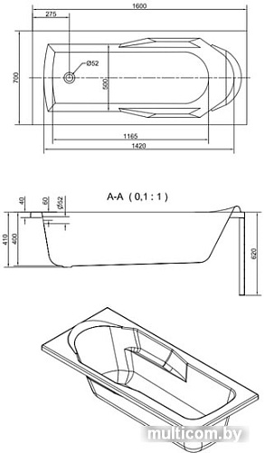 Ванна Cersanit Santana 160x70 (с каркасом)