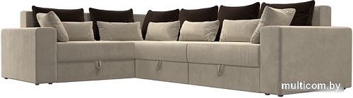 Угловой диван Лига диванов Майами Long 92 левый (микровельвет бежевый/подушки коричневые/бежевые)