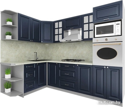Готовая кухня Интерлиния Мила Шато 1.68x2.4 ВТ левая (индиго/индиго/опал светлый)
