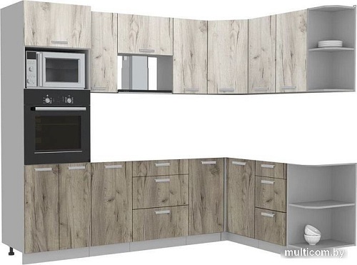 Готовая кухня Интерлиния Мила Лайт 1.68x2.6 правая без столешницы (дуб белый/дуб серый)