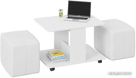 Журнальный столик Трия Капри (белый ясень/кожзам белый)