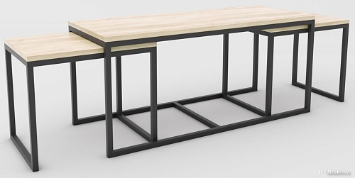 Журнальный столик Hype Mebel Трио 40x100-200 (черный/древесина белая)