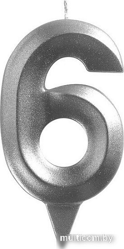 Свеча для торта Мультидом Грань Цифра 6 МС5-26 (хром)