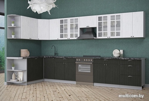 Готовая кухня Интерлиния Берес 1.5x3.7 правая (дуб английский/дуб полярный/кастилло темный)
