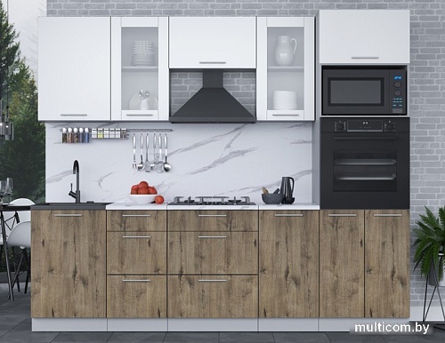 Готовая кухня Интерлиния Мила 2.5 ВТ (белый платинум/дуб веллингтон/белый гранит)