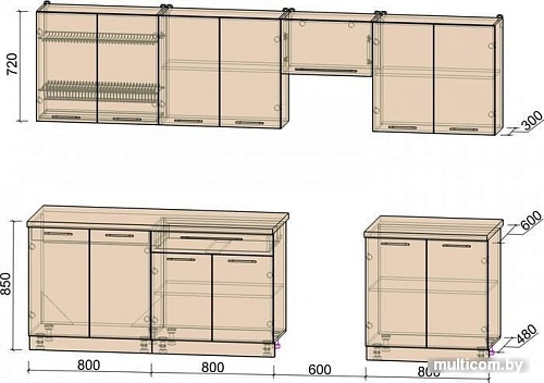 Кухня Интерлиния Мила Пластик 3.0 А (мрамор/белый глянец/кастилло темный)