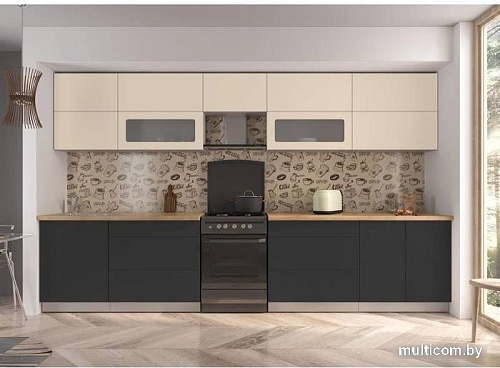 Кухня Интерлиния Мила Матте 3.6 Б (слоновая кость/пепел/травертин серый)