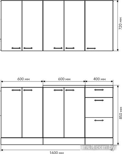Готовая кухня Агута Альфа 1.6/60 (виола/сатин/дуб бунратти)