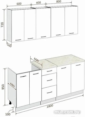 Кухня Кортекс-мебель Корнелия Лира 1.8м (зеленый/оникс/марсель)