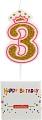 Свеча для торта Miland Королевский праздник. Цифра 3 с глитером С-4932