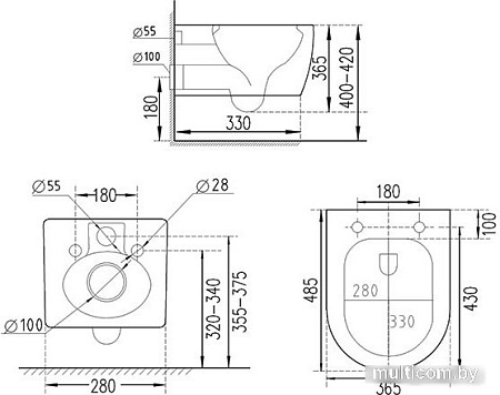 Унитаз подвесной Roxen Antares Bidet в комплекте с инсталляцией StounFix Slim 6 в 1 958812 (кнопка: хром глянец)