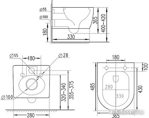 Унитаз подвесной Roxen Antares Bidet в комплекте с инсталляцией StounFix Slim 6 в 1 958812 (кнопка: хром глянец)