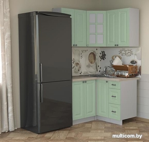 Угловая кухня Интерлиния Мила Деко 1.2x1.2 (мята/травертин серый)