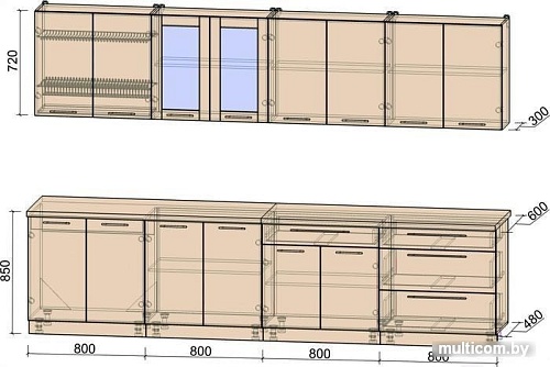 Кухня Интерлиния Мила Пластик 3.2 Б (слива глянец/опал светлый)