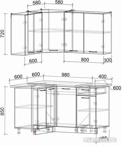 Угловая кухня Интерлиния Мила Лайт 1.2x1.4 (красный/дуб венге)