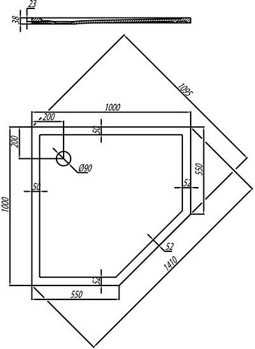 Душевой поддон Акватон Калифорния 100x100 (пятиугольный)